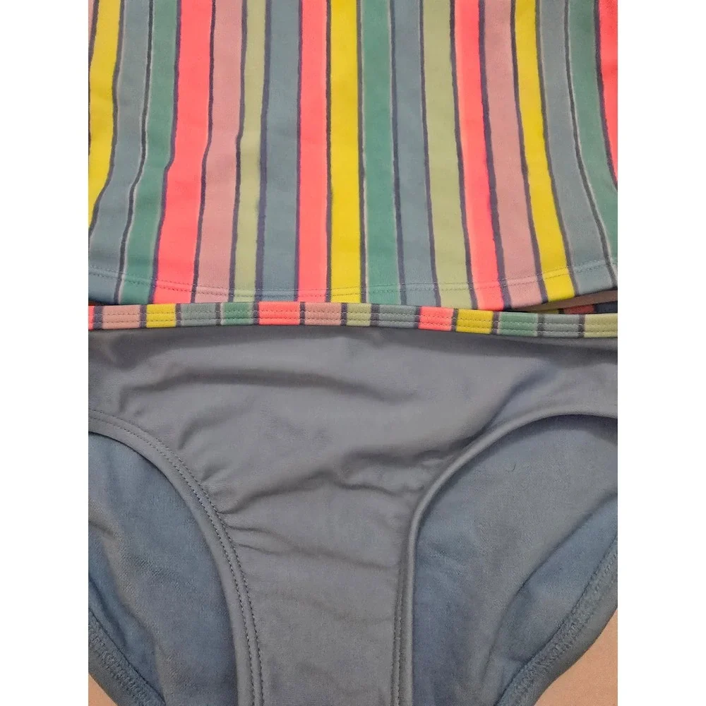 Cat & Jack Girls Tankini Swimsuit Set Striped Ruffle 2-Piece Blue Pink M 8 NWT
